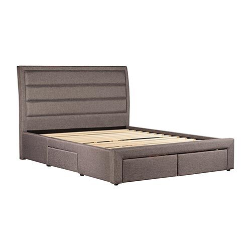 Storage Bed Frame King Fabric Upholstery in Light Grey with Base Drawers