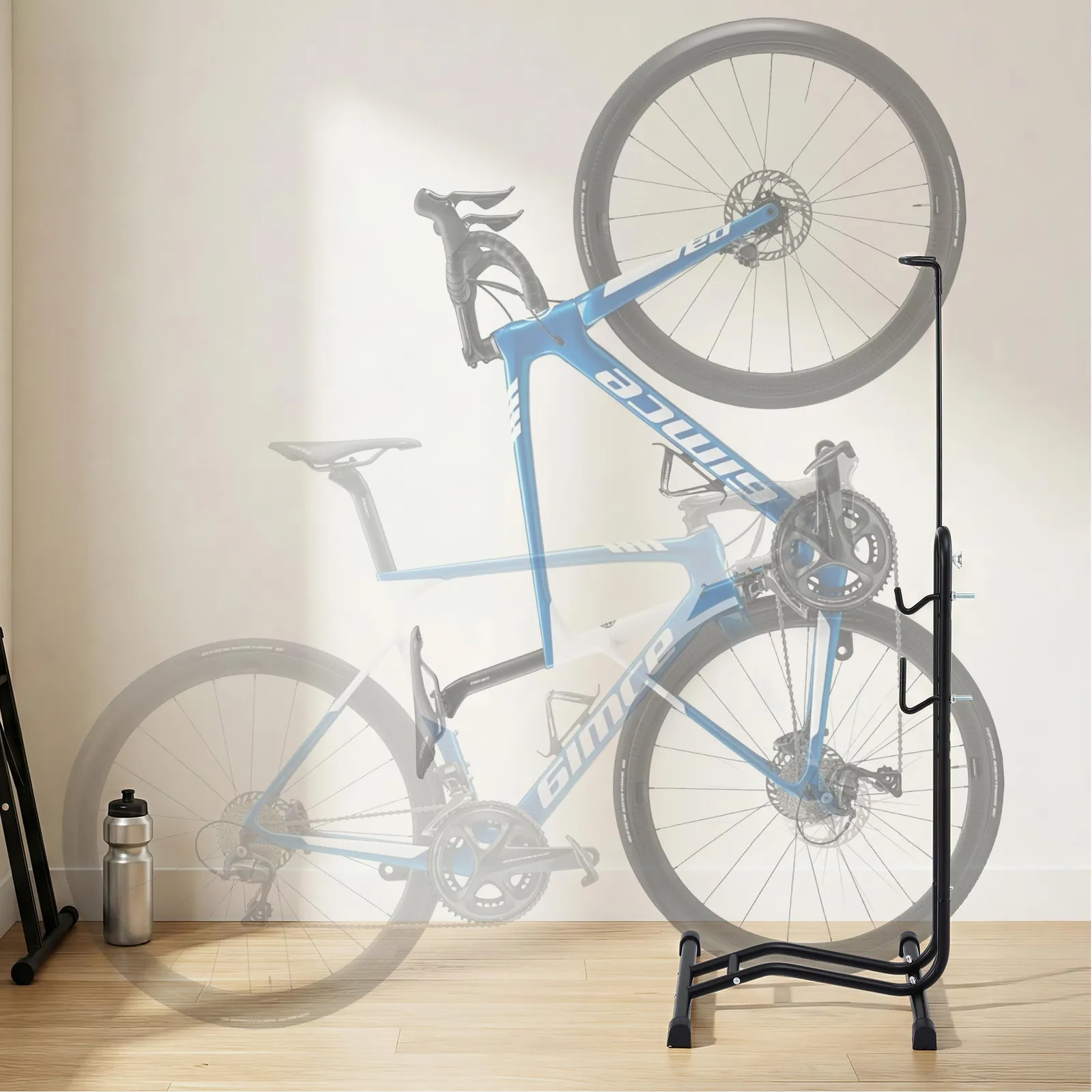 4-in-1 Bike Parking Stand Vertical Floor Storage Rack for 24"-27.5" Bicycles, Adjustable Height Repair Maintenance Stand, Stable Indoor Garage Space S