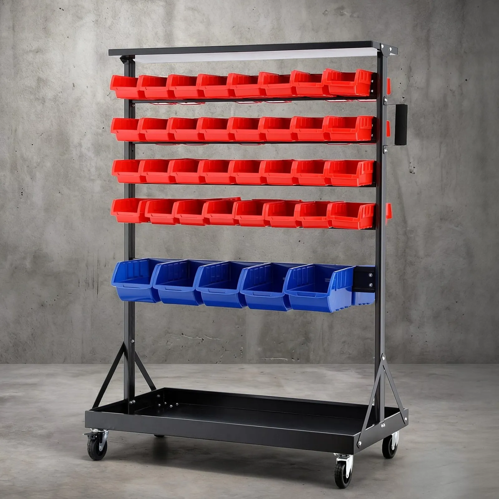 74 Bins Storage Rack Double Sided Mobile Garage Workshop Tools Organizer