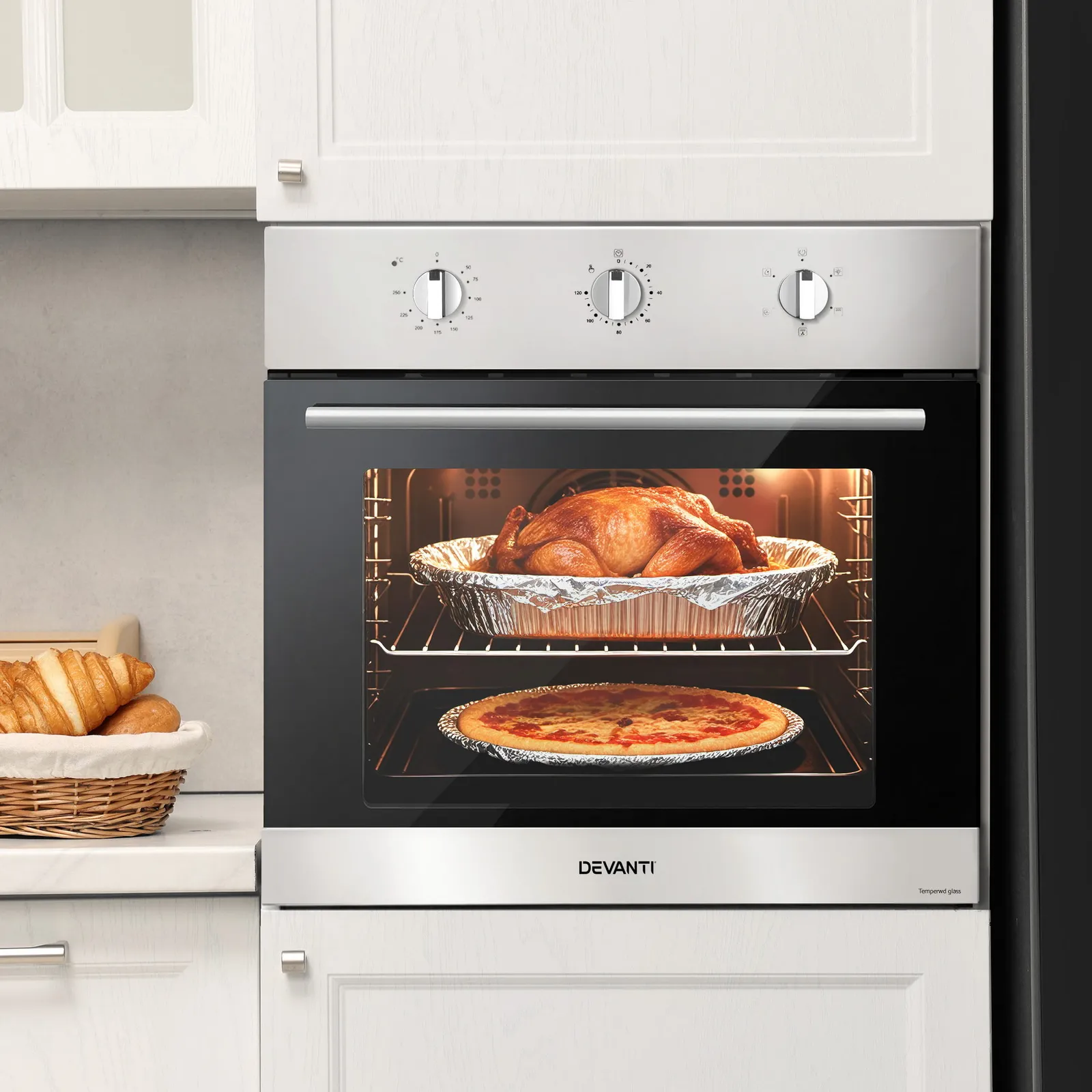 60cm Electric Built In Wall Oven Stainless Steel 70L Silver