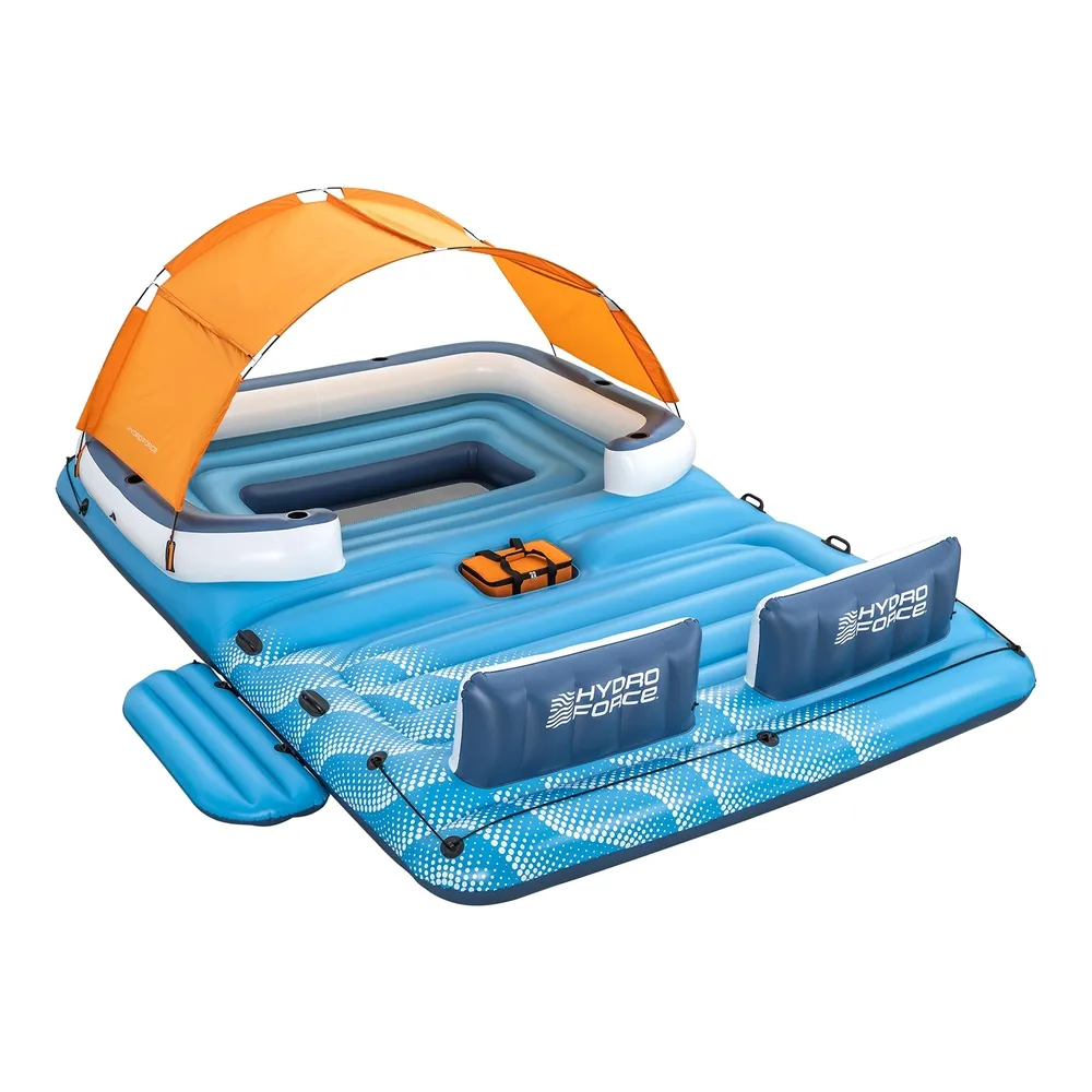 Pool Float Island Inflatable Lounge 6-person Raft Seat Canopy