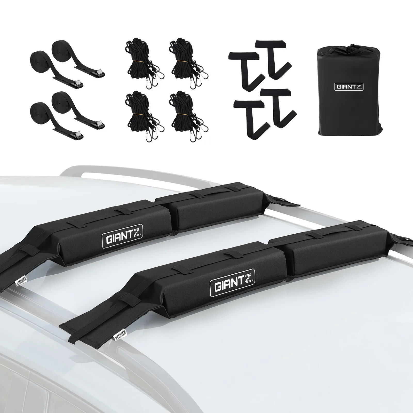 Kayak Roof Rack for Car, Universal Soft Roof Rack Pads for Surfboard SUP Canoe, Roof Bars for SUV Sedan without Side Rails, Portable Cross Bars with 4