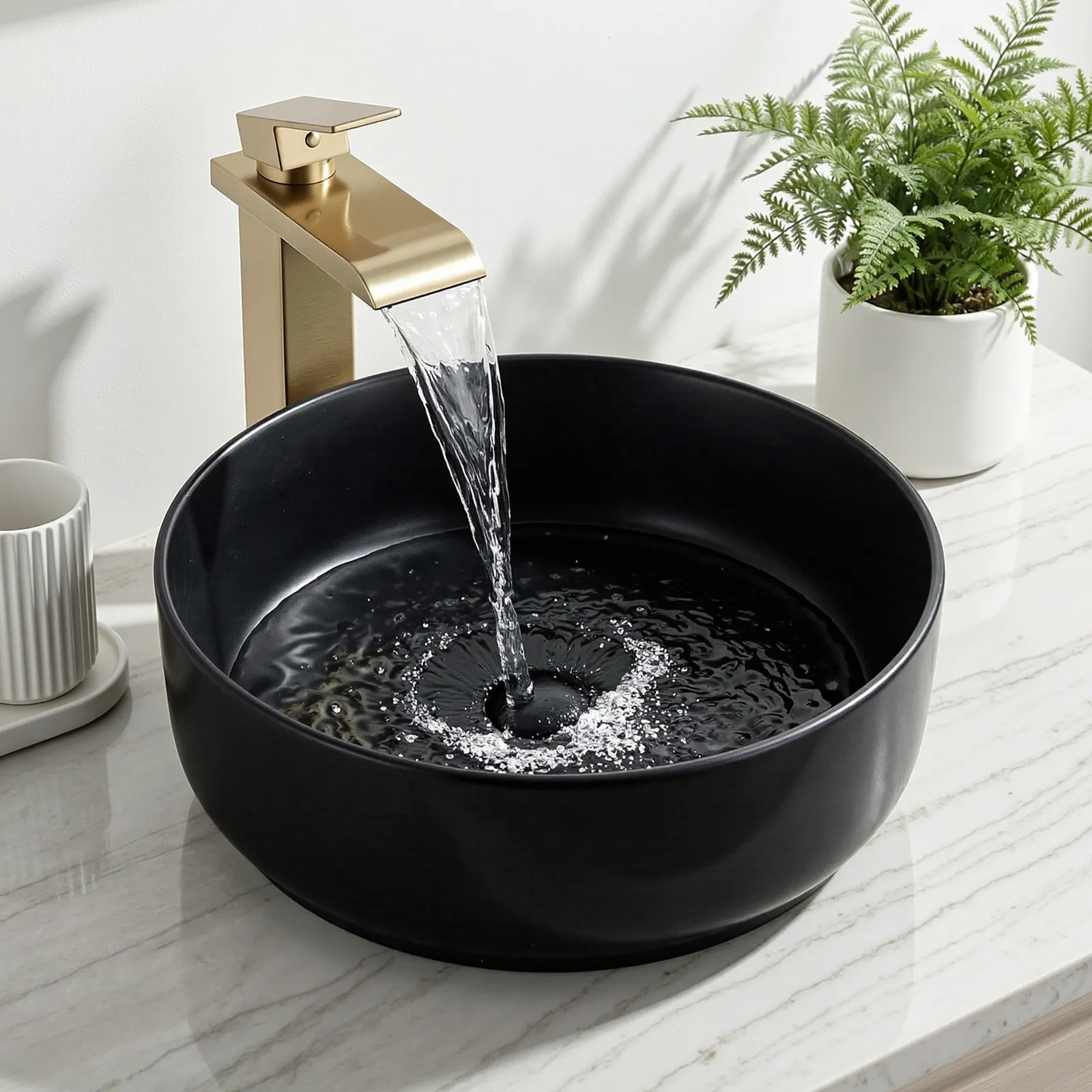Bathroom Basin Ceramic Vanity Sink Vessel Bowl Wash Matte Black Round Countertop