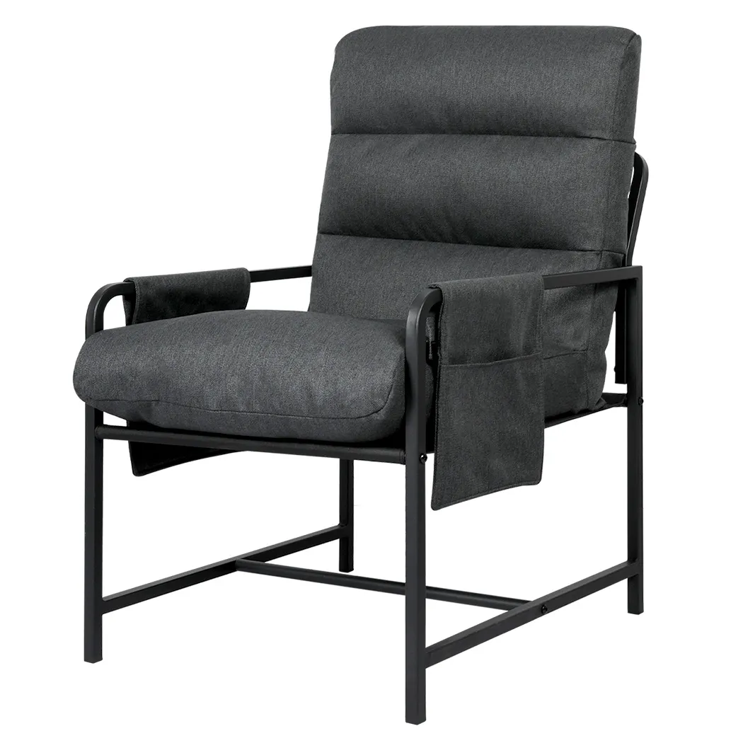 Metal Framed Lounge Chair Linen in Dark Grey