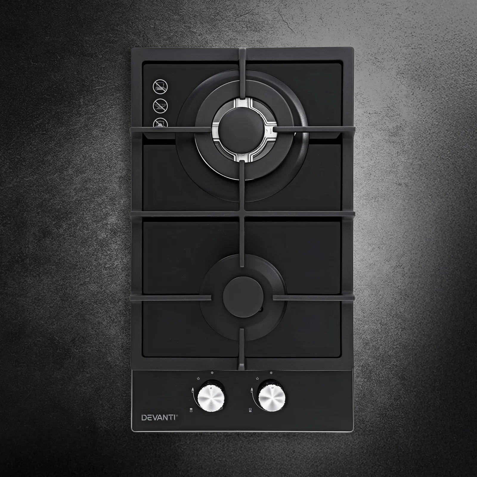 Gas Cooktop 30cm 2 Burner Built-in Stove Glass Cook Top NG LPG Wok Burner