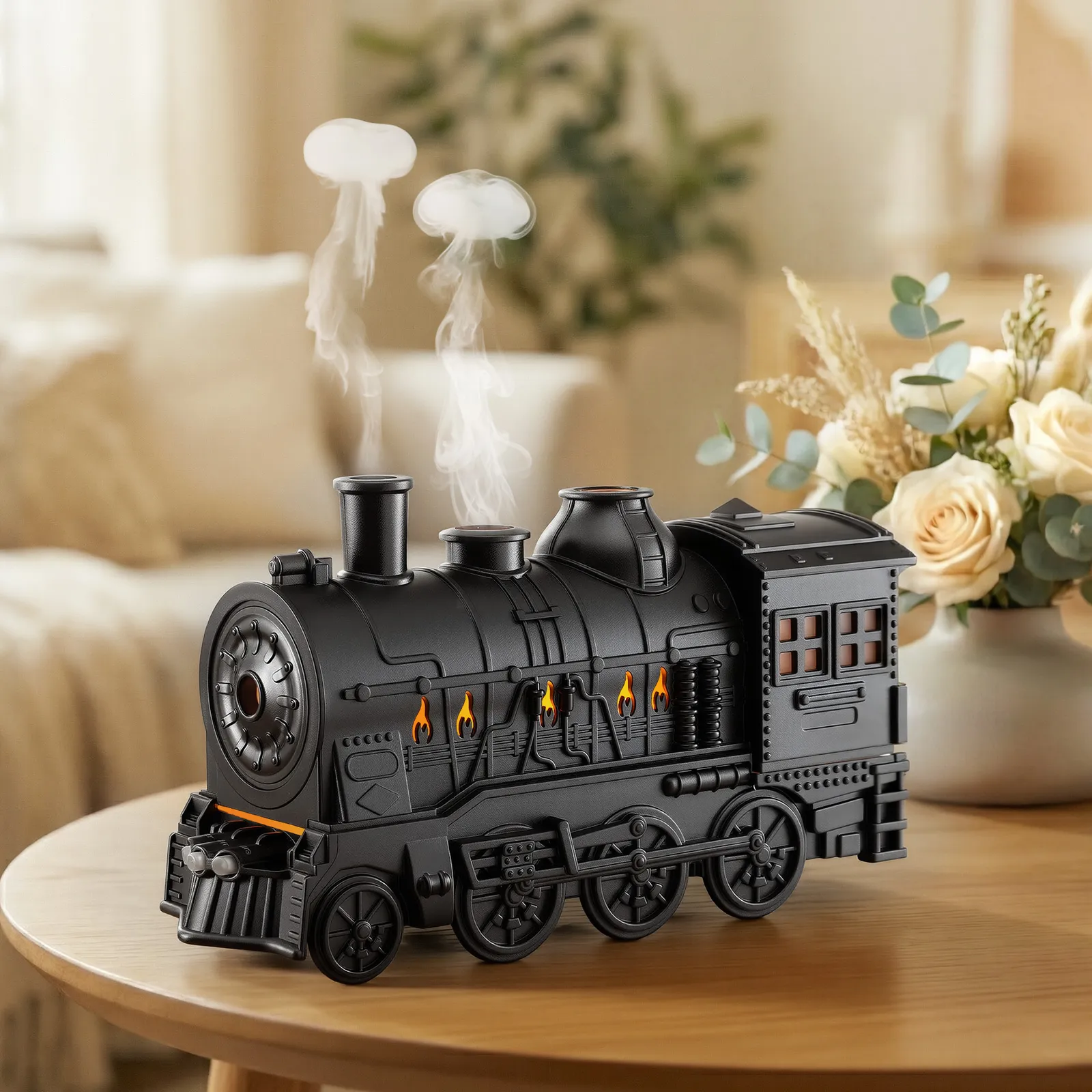 Train Aroma Diffuser Essential Oil Humidifier 300ml Smoke Ring LED Timer