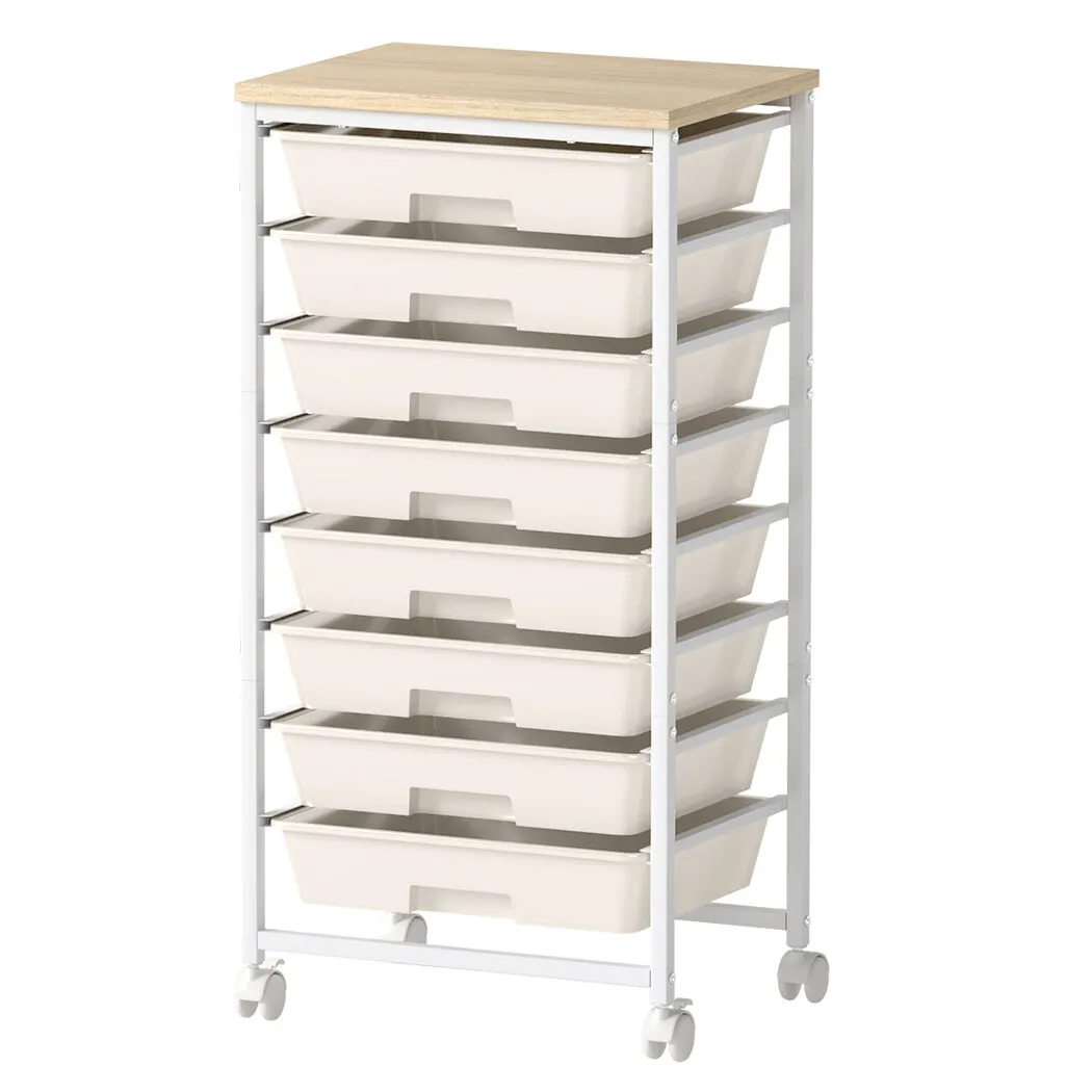 8 Drawers Storage Trolley Utility Cart Plastic Mobile Organiser Unit
