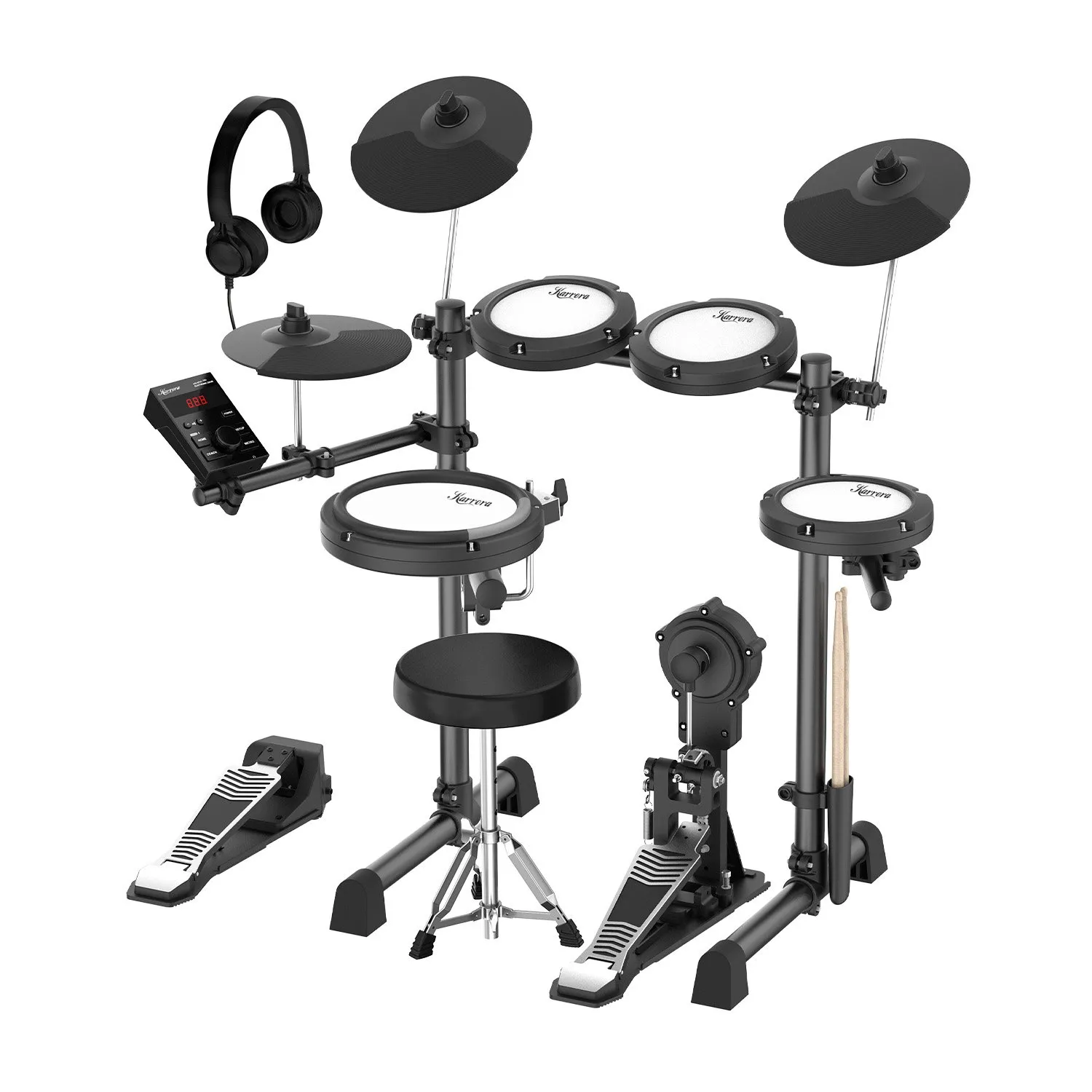 18S Electronic Drum Kit Mesh Pads 8in Snare Bluetooth Sounds USB/MIDI Output Kick Pedal