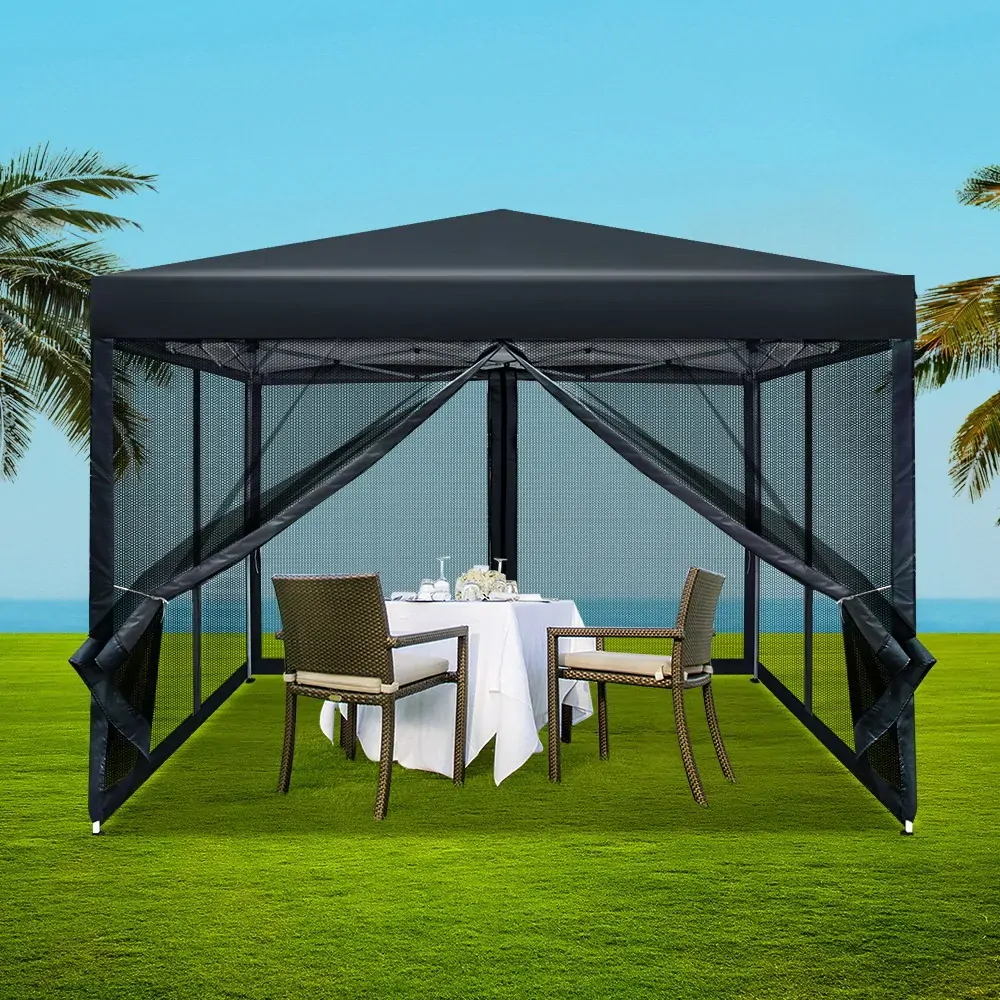 Gazebo Pop Up Marquee 3 by 3m Wedding Party Outdoor Camping Tent Canopy Shade Mesh Wall