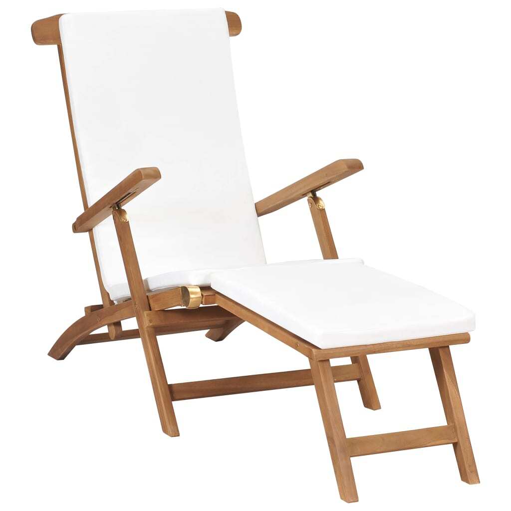 Deck Chair with Cushion Solid Teak Wood