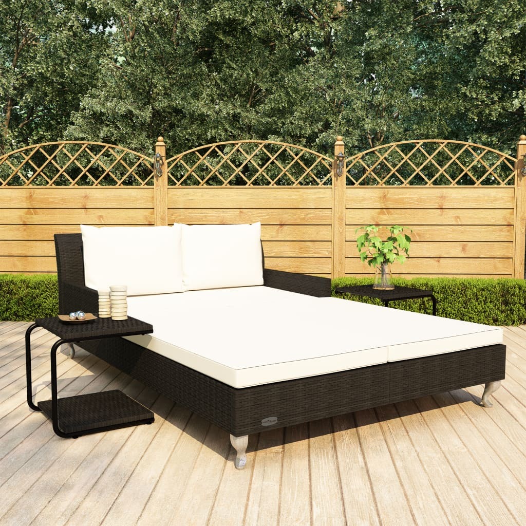 2-Person Garden Sun Bed with Cushions Poly Rattan