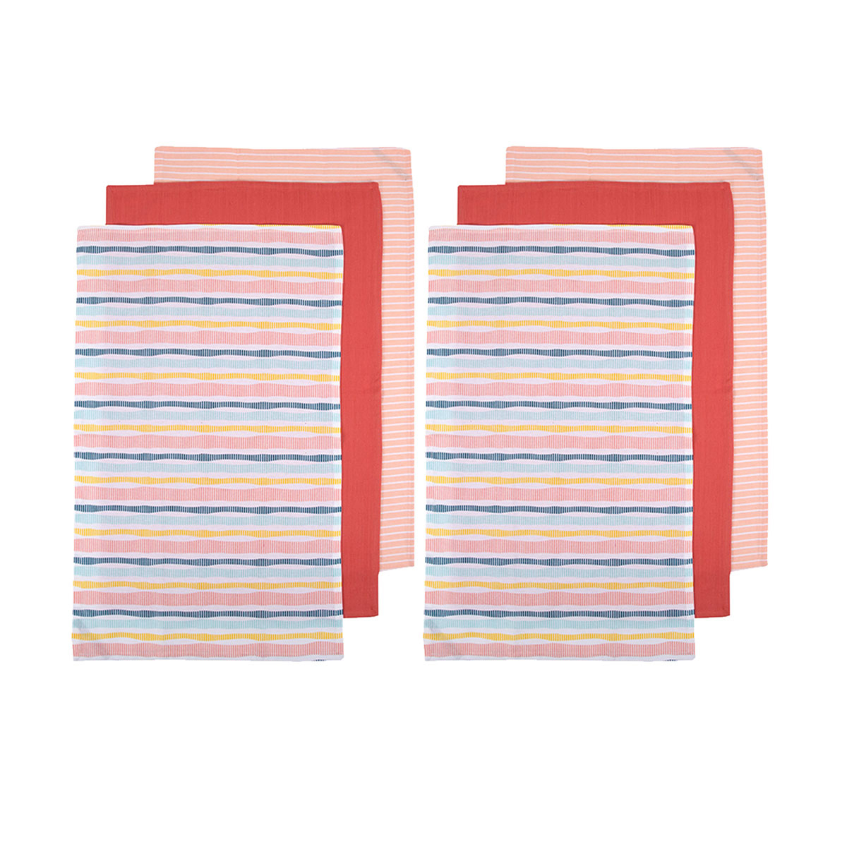 Ladelle Set of 6 Zest Bright Cotton Kitchen Tea Towels 50 x 70 cm