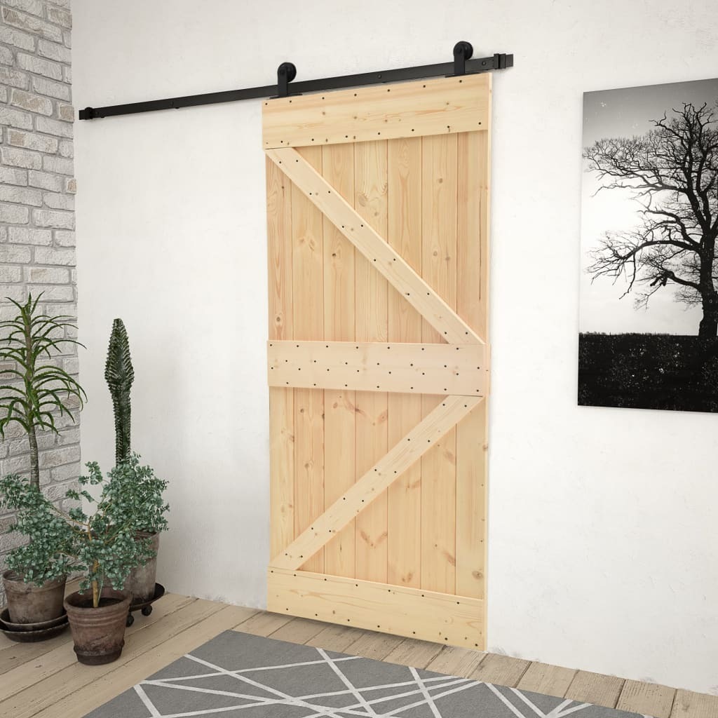 Sliding Door with Hardware Set Solid Pine Wood
