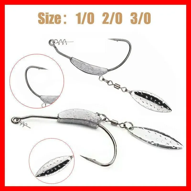 Weedless Jighead Hook Swimbait Worm Fishing Lure Wide Gap Single Barbed Spinner