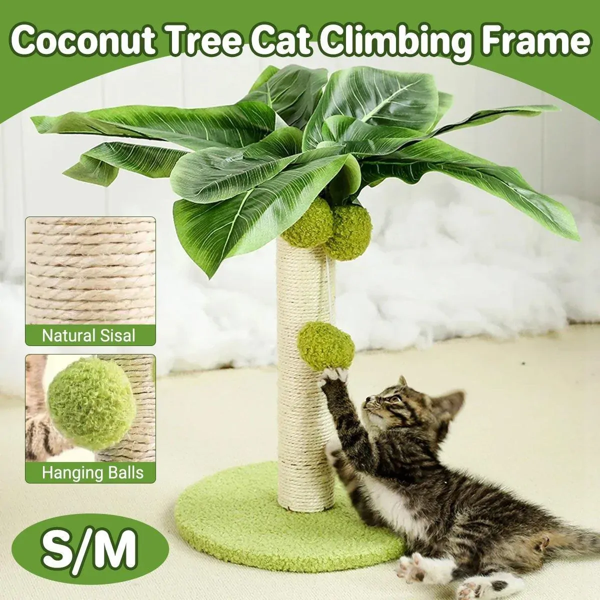Cat Scratching Coconut Tree Kitten Post Sisal Covered Scratcher Pole Toy 32 38cm