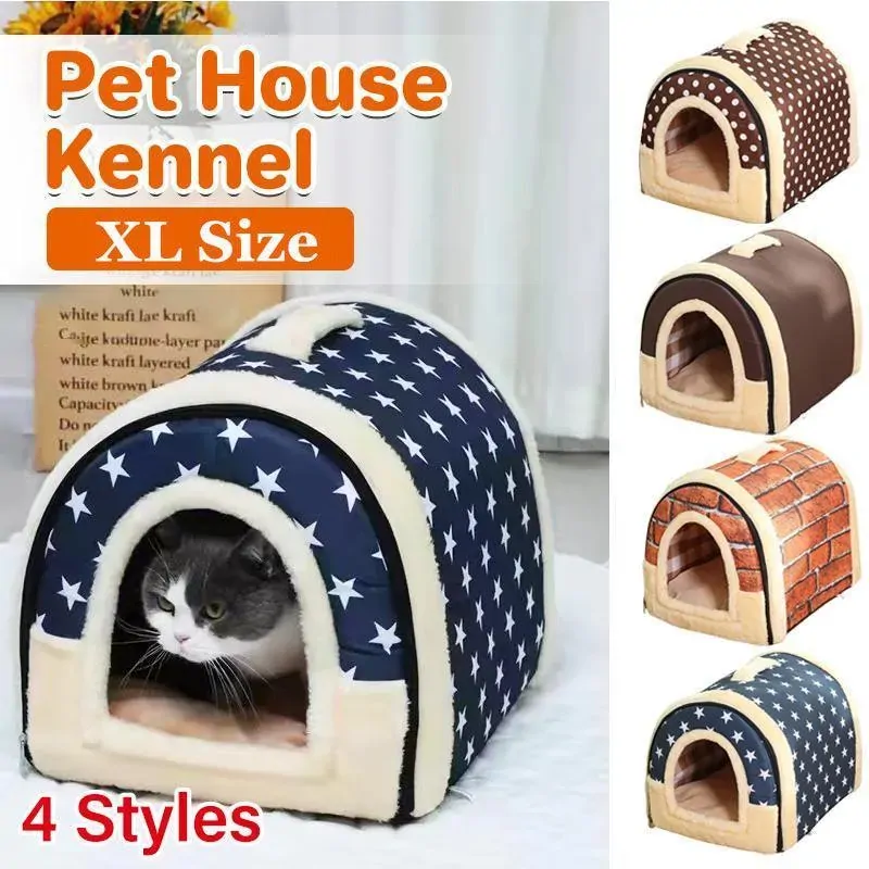 XL Size Pet House Kennel Soft Igloo Beds Cave Cat Puppy Bed Warm Cushion Fold