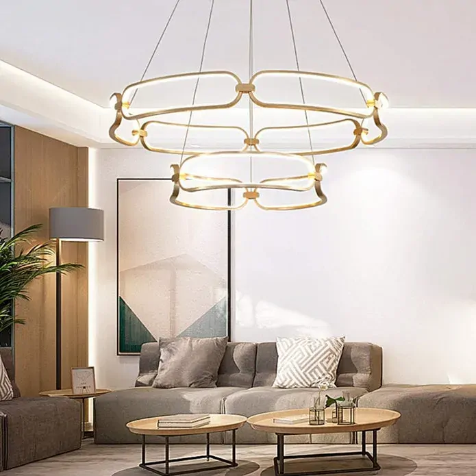 BAMDECOR A209 Colette Ceiling Chandelier Led Modern Circular Art Aluminum Light Fixture for Living Room Bedroom Indoor Decor