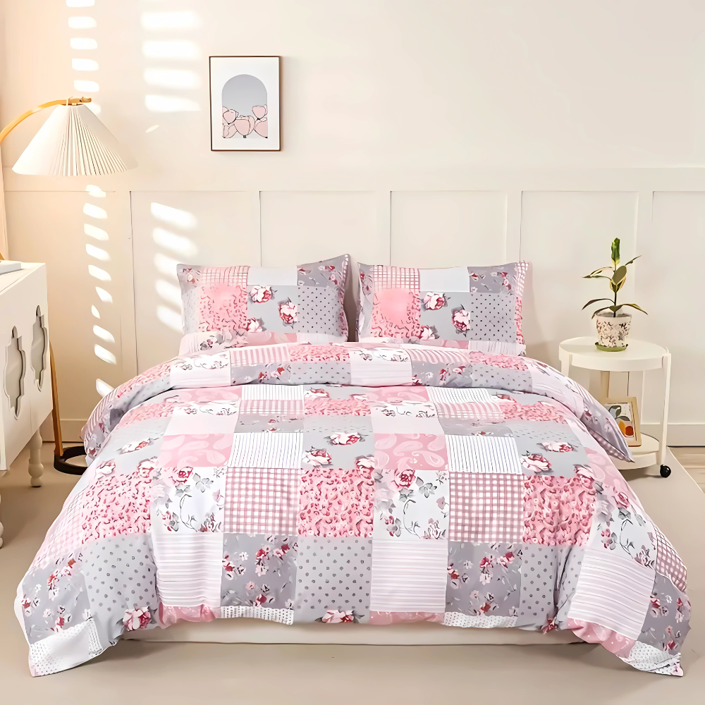 Dreamfields - Soft Pink Plaid Quilt Cover Set 3pcs