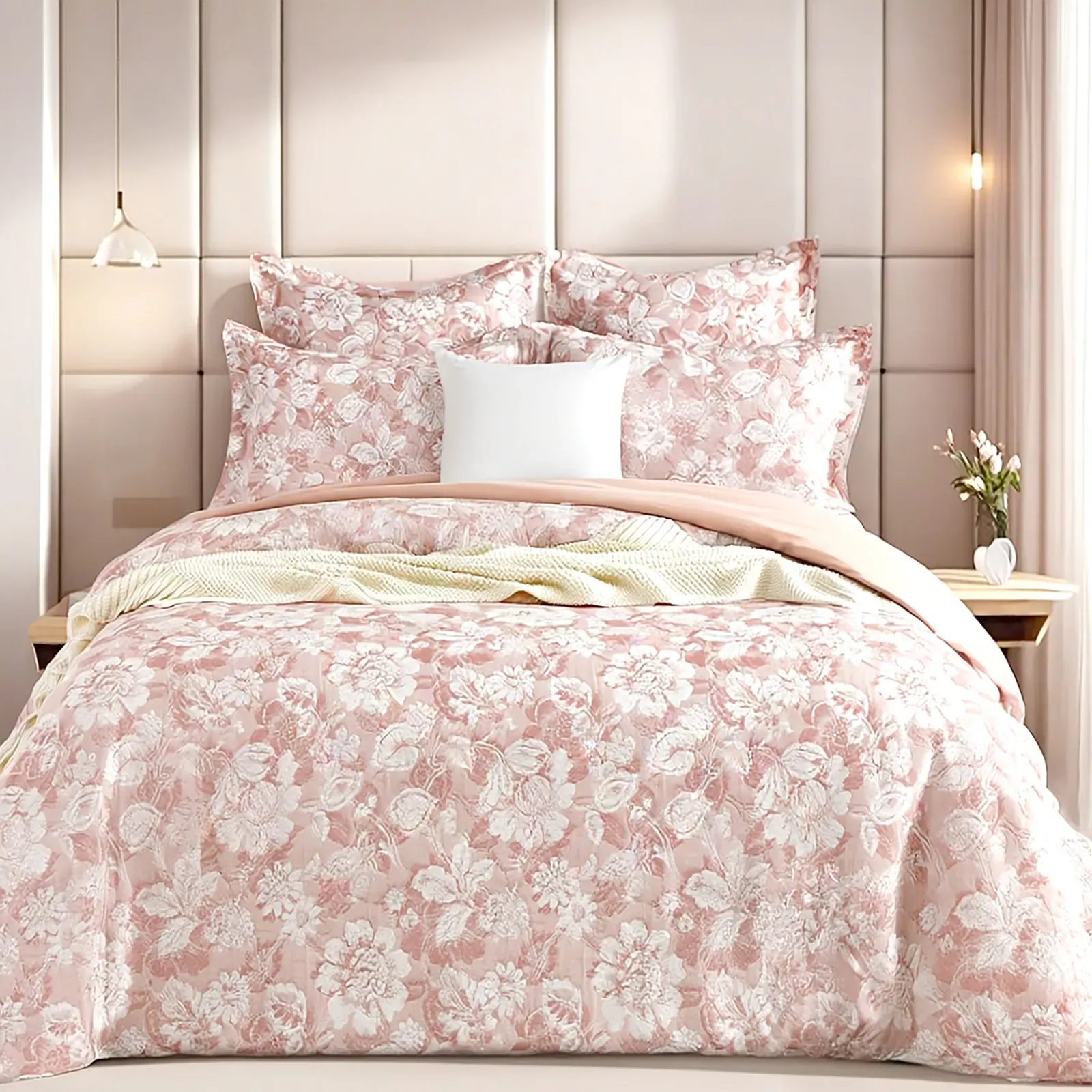 Aura Blush Jacquard Quilt Cover Set by Renee Taylor