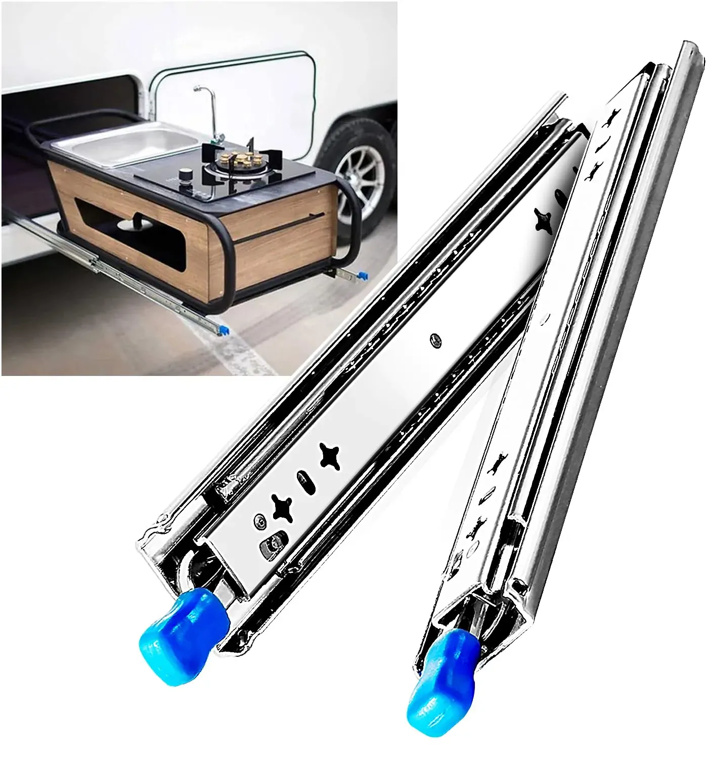 Pair 1000 - 2000 mm 150KG Capacity Heavy Duty Trailer Drawer Slides Rails Runners Locking