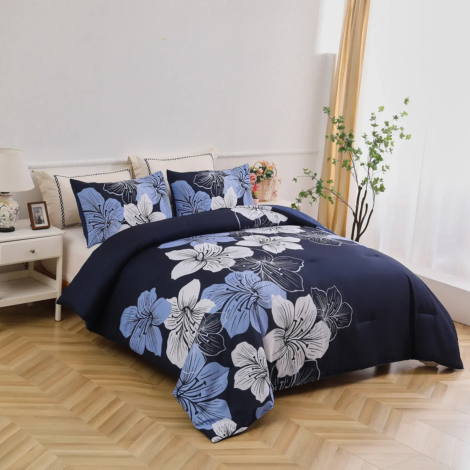 Comforter Set Floral Bedding Soft Microfiber All Seasons