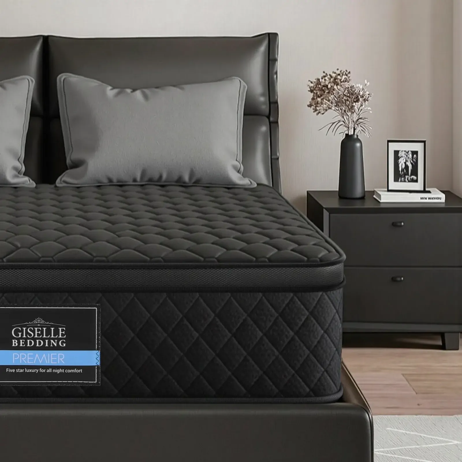 Mattress Euro Top 5 Zone Pocket Spring Support Black