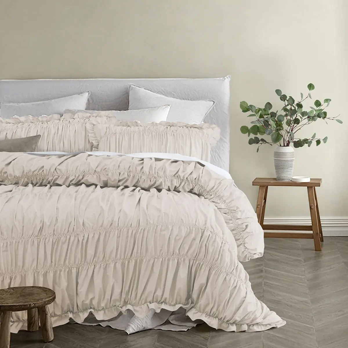 Vintage Design Homewares Haven Washed Cotton Ruched Quilt Cover Set