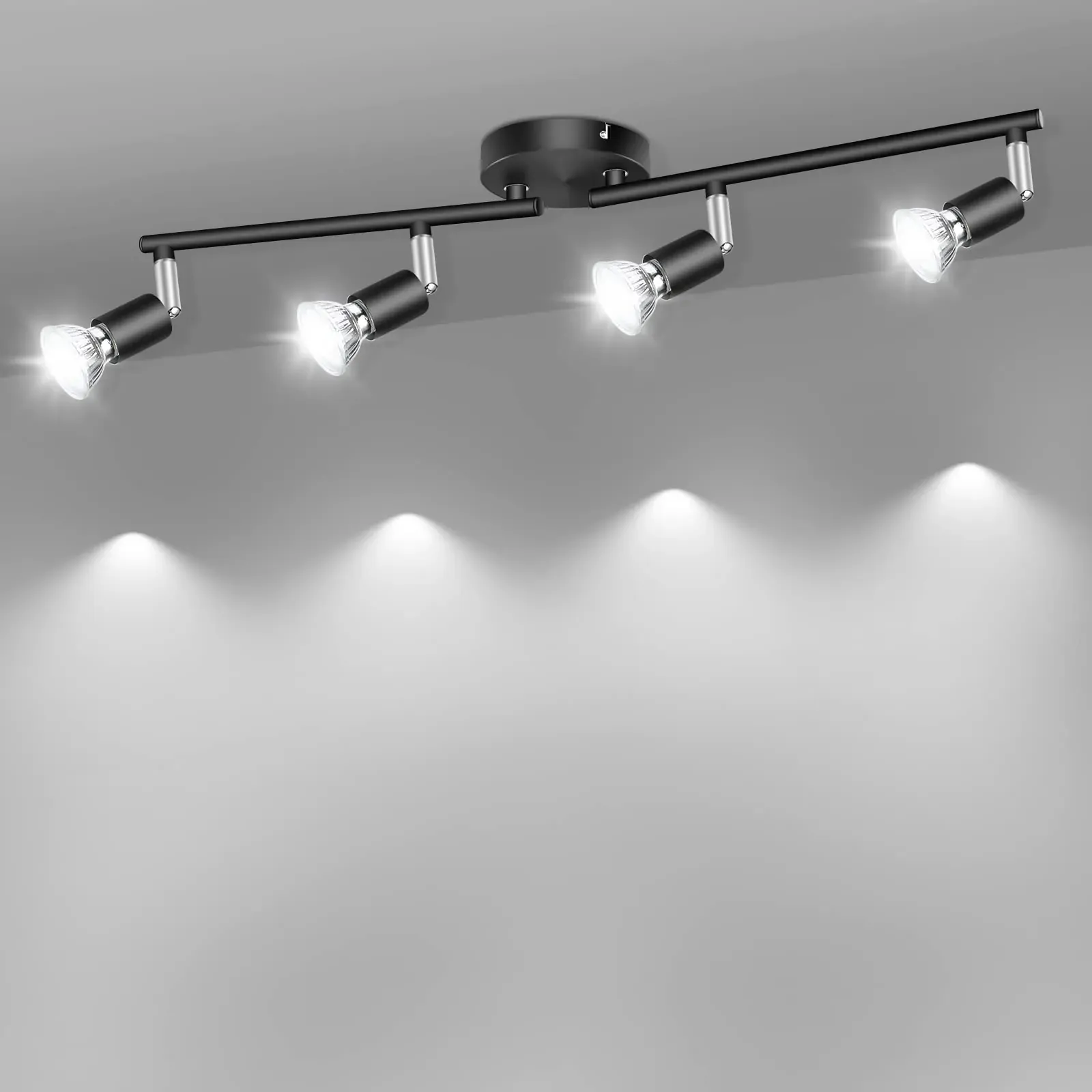 LED Ceiling Light 4 Way Rotatable Spot Lights Ceiling Flexible Ceiling Lights Bedroom Living Black