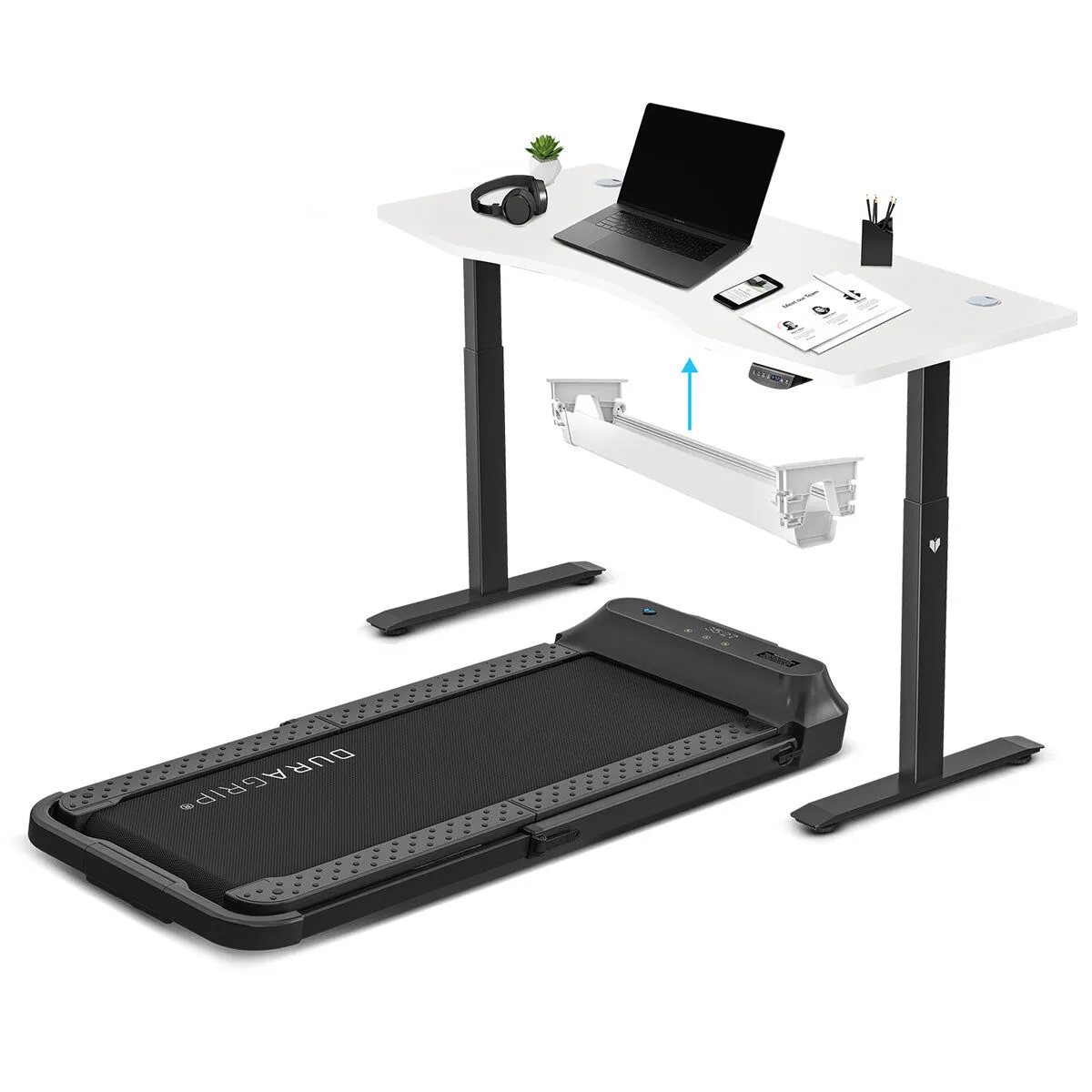 V - FOLD Treadmill with ErgoDesk Automatic Standing Desk in Black with Cable Management