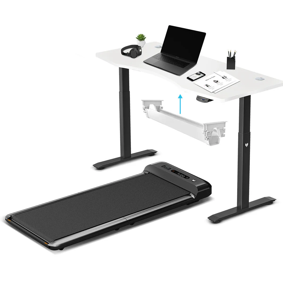 WalkingPad M2 Treadmill with ErgoDesk Automatic White Standing Desk + Cable Management Tray