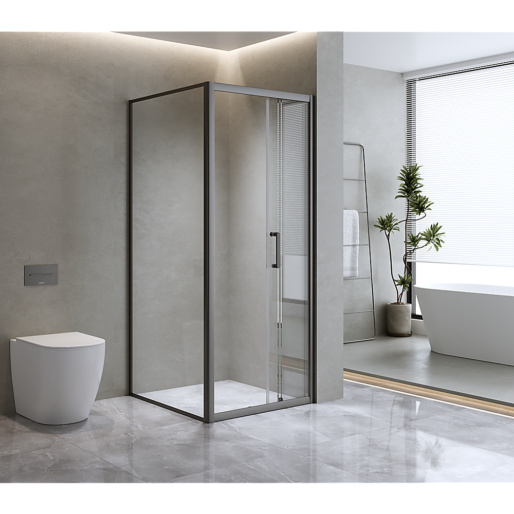 40mm Adjustable Contemporary Corner Sliding Black Shower Screen