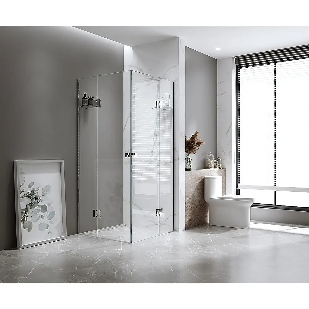 100 by 100cm Double Door Corner Shower Screen with Channels and Brass Hinges Square