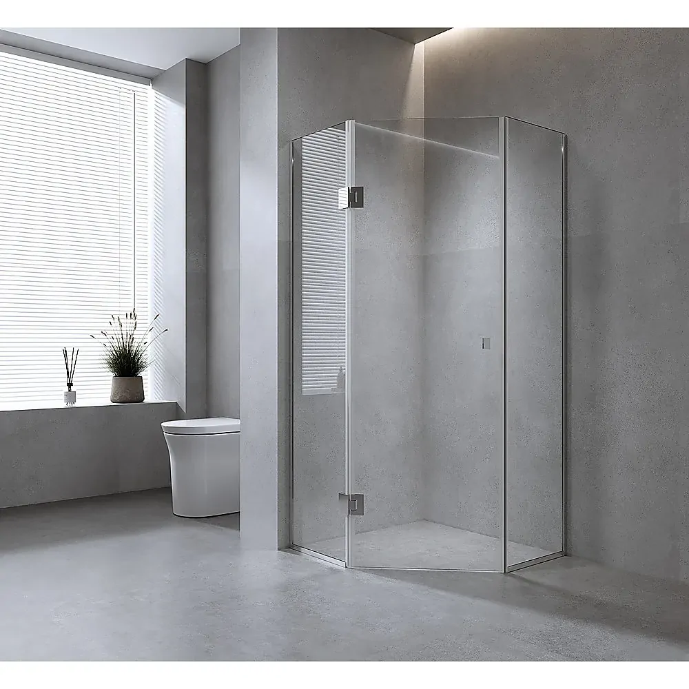 90cm Frameless Diamond Shower Screen with Channels and SS Hinges Square