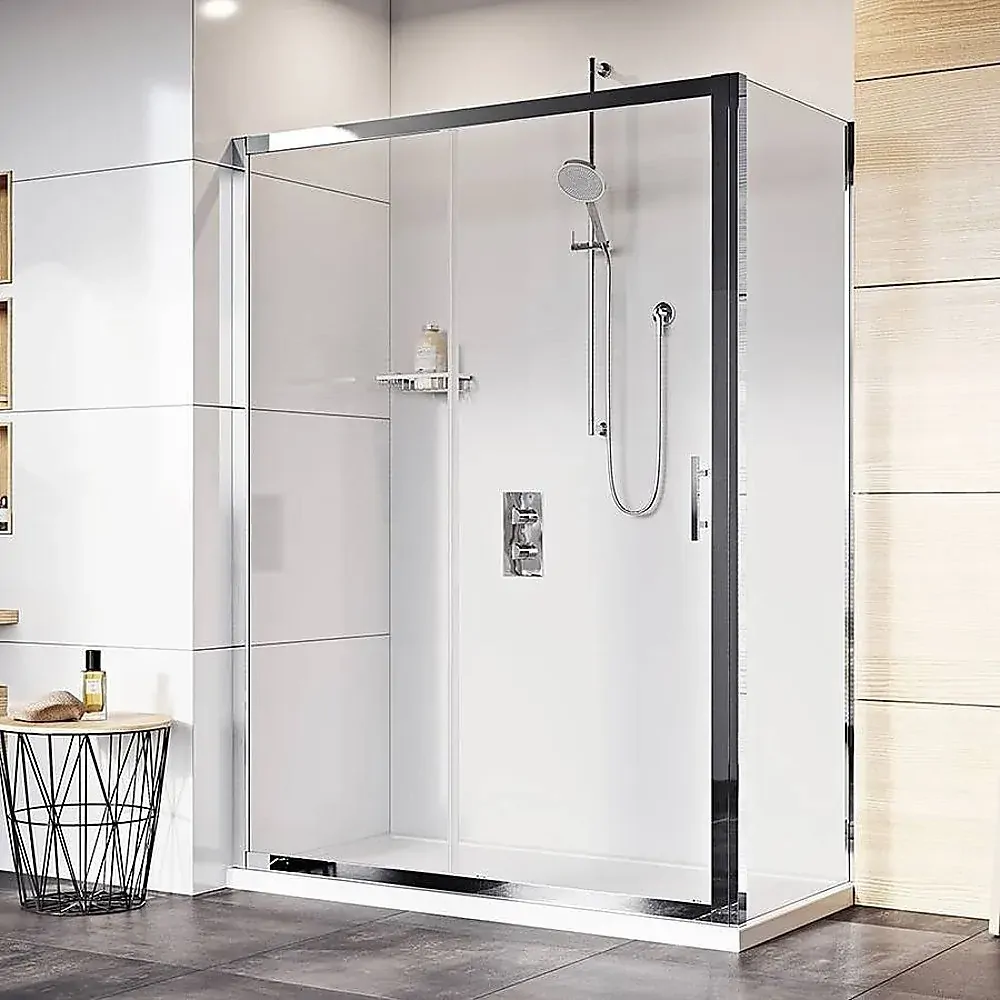 Adjustable Single Door Corner Sliding Glass Shower Screen in Chrome