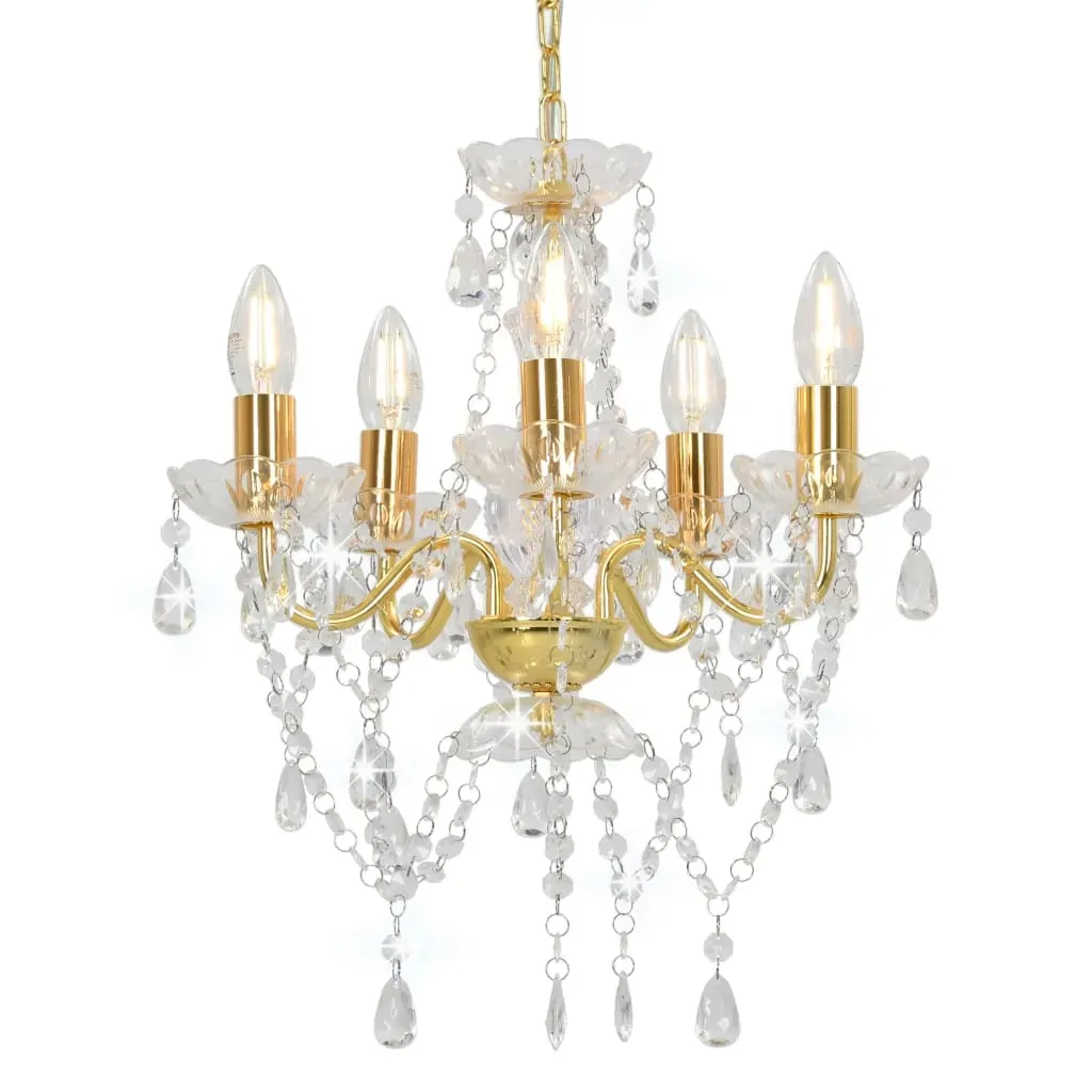 Chandelier with Crystal Beads Golden Round E14