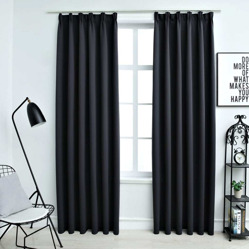 Blackout Curtains with Hooks 2 pcs 140 by 245 cm