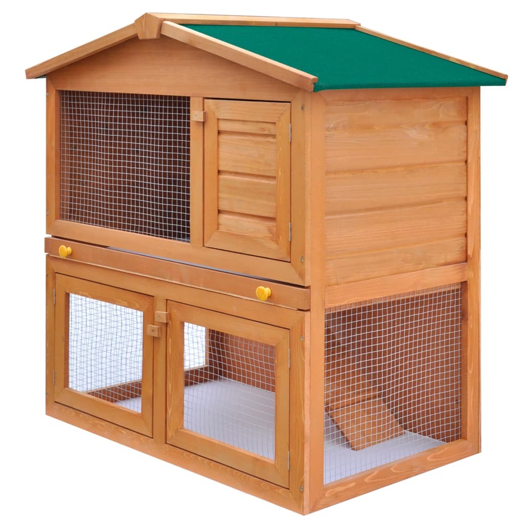 Outdoor Rabbit Hutch & Small Animal House 3 Doors Wood