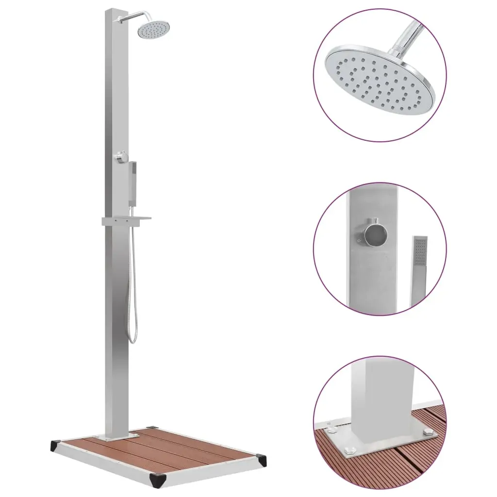 Outdoor Shower with Tray WPC Stainless Steel Outdoor Showers
