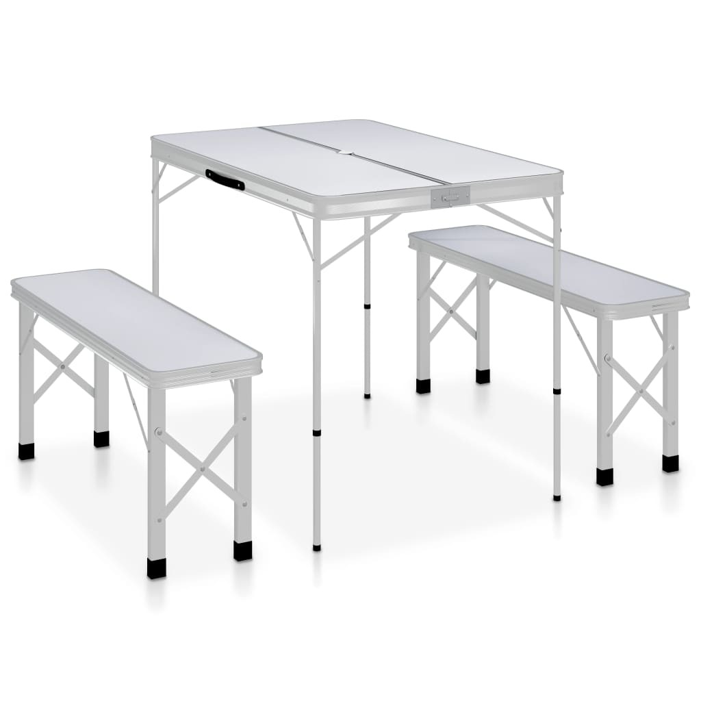 Folding Camping Table with 2 Benches Aluminium