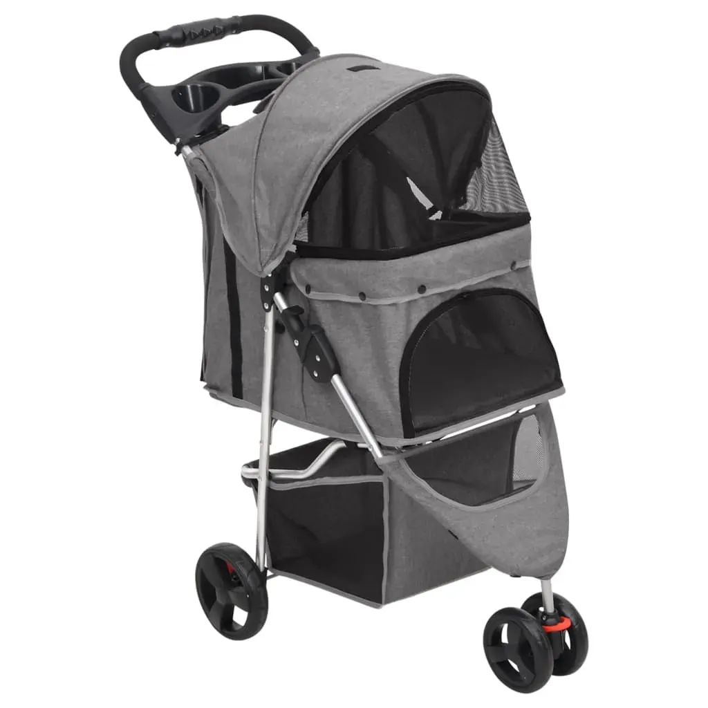 Folding Dog Stroller Grey Oxford Fabric