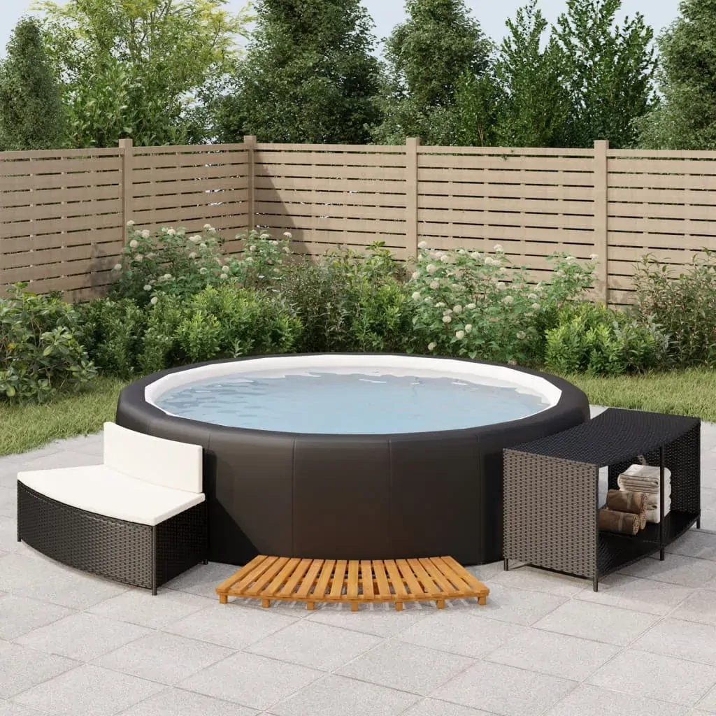 Hot Tub Surround Poly Rattan Solid Wood Acacia