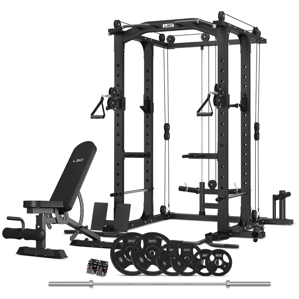 LSG GRK100 with FID Bench and 90kg Olympic Bars and Tri - Grip Weights