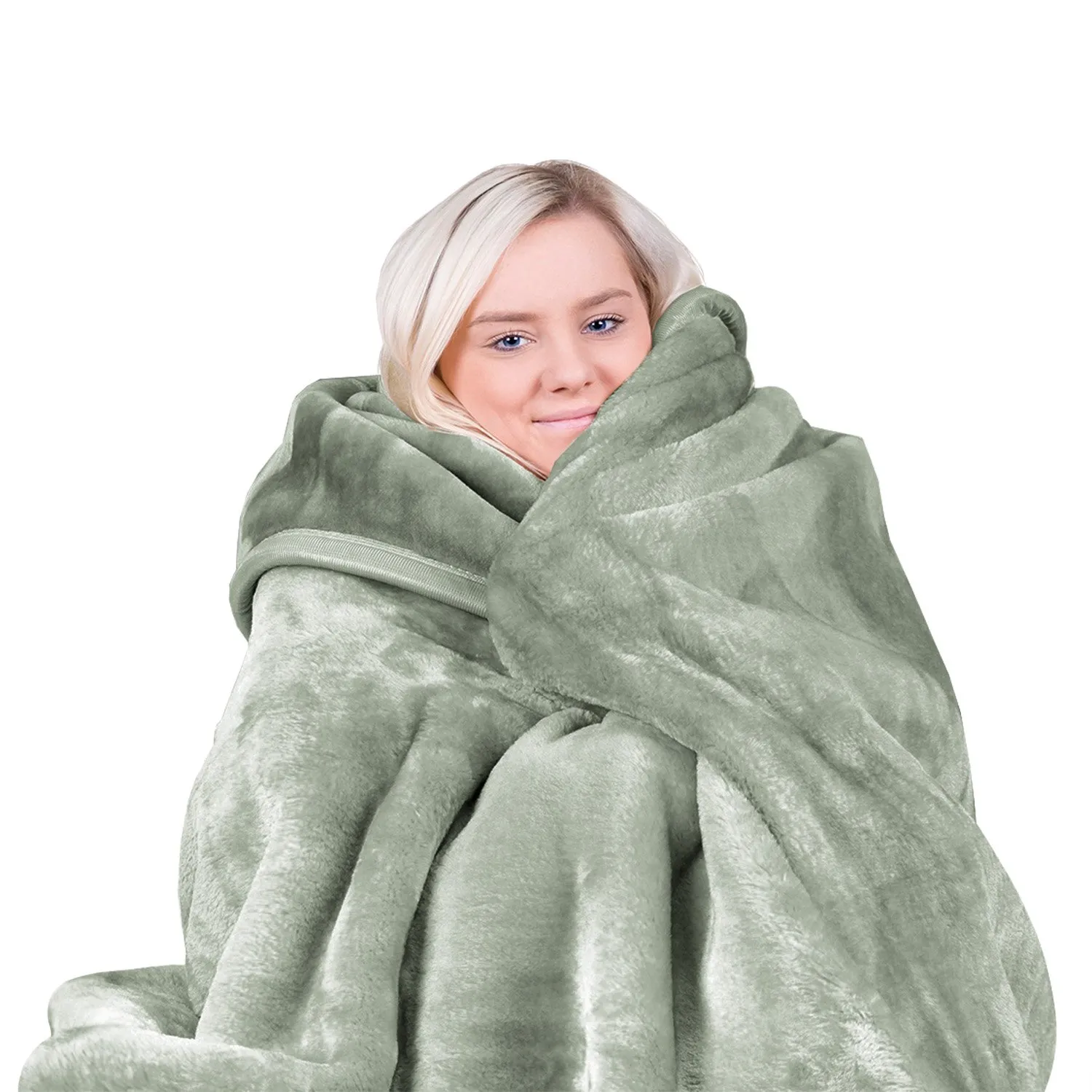800-GSM Mink Blanket Queen Size Double-Sided Soft Plush Bed Faux Throw Rug Sage