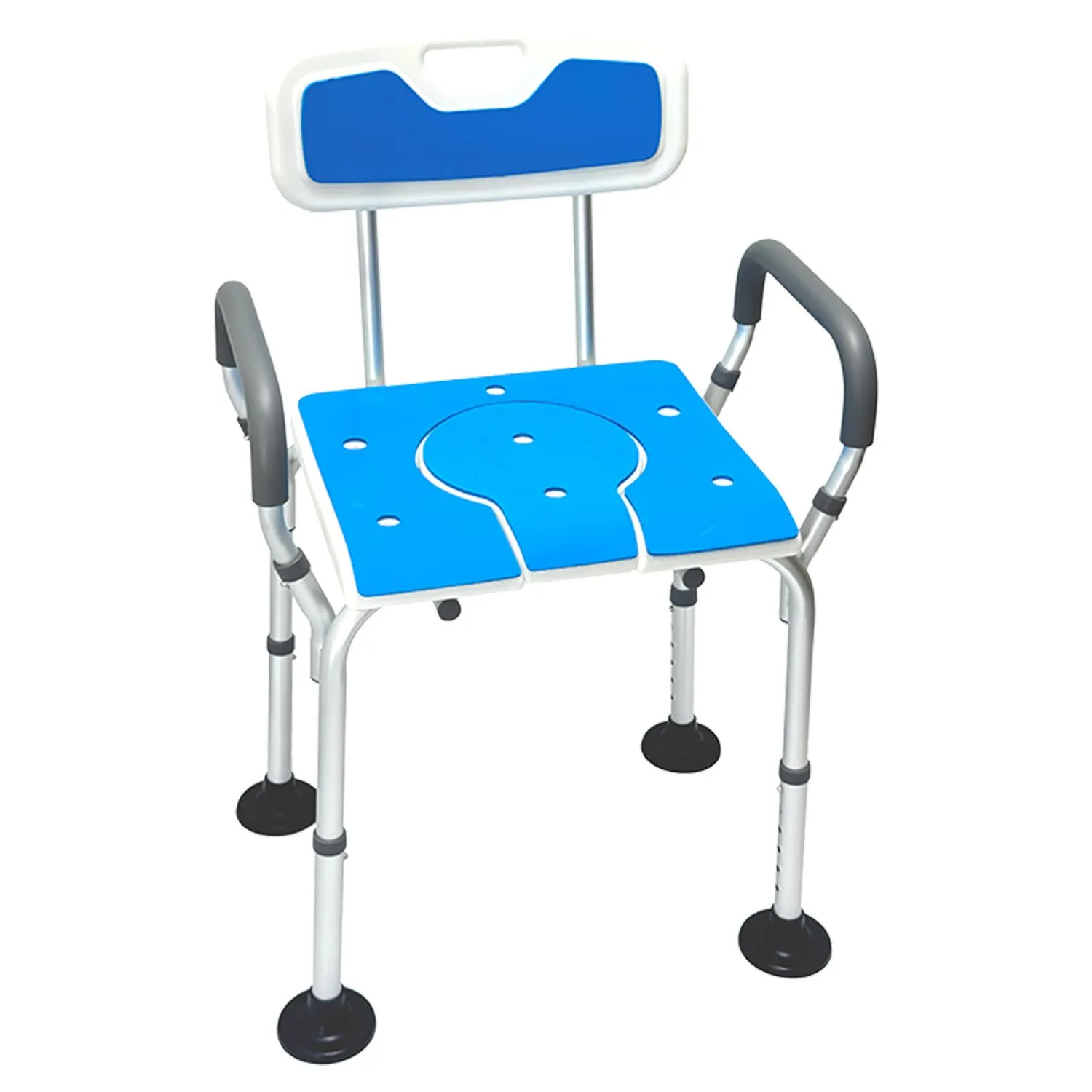 Height-Adjustable Aluminium Commode Shower Chair with Armrests Backrest Armrests Soft