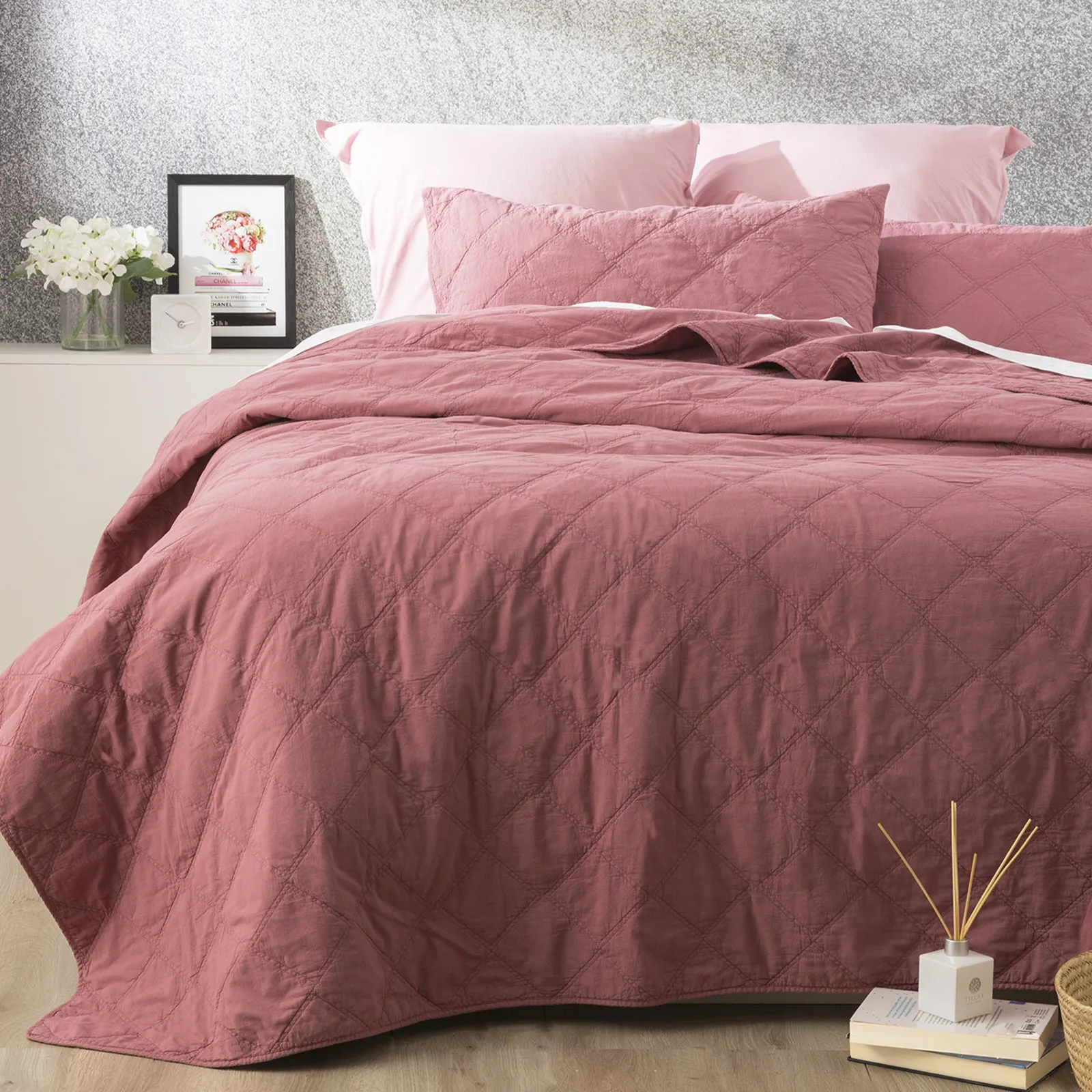 Attwood Vintage Stone Washed Cotton Quilted Rose Coverlet Set by Queen/King