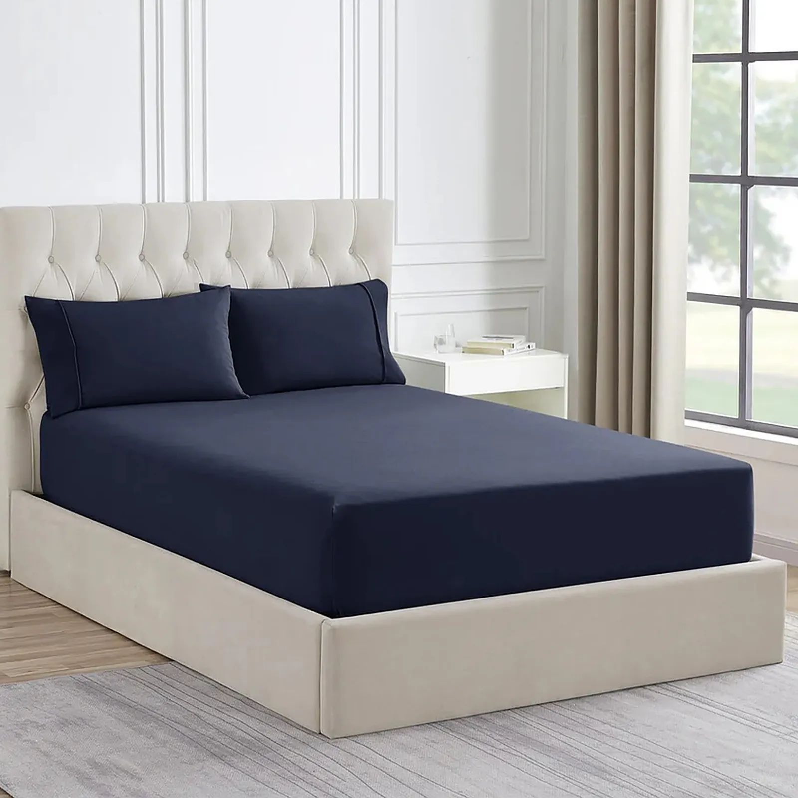 1500 Thread count Premium Cotton Blend Indigo Queen Combo Set by