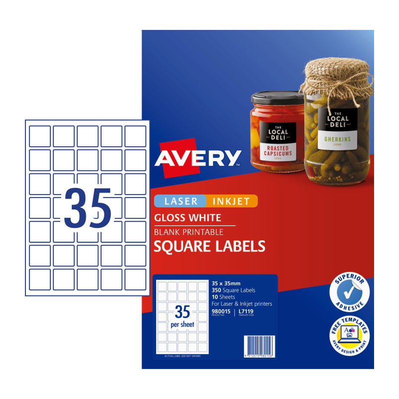 AVERY Label Sq Gls White L7119 Pack of 350