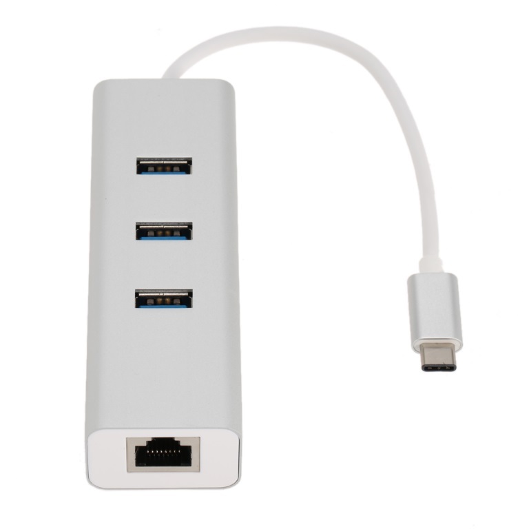 ASTROTEK USB-C Type-C to LAN + 3 Ports USB3.0 Hub Gigabit RJ45 Ethernet Network Adapter Converter Cable 15cm for Apple New Macbook/ChromeBook Pixel/ O