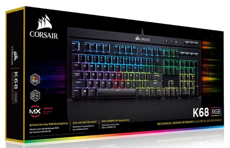 CORSAIR K68 RGB Mechanical Gaming Keyboard, Backlit RGB LED, Cherry MX Red, IP32 Dust and Spill Resistant