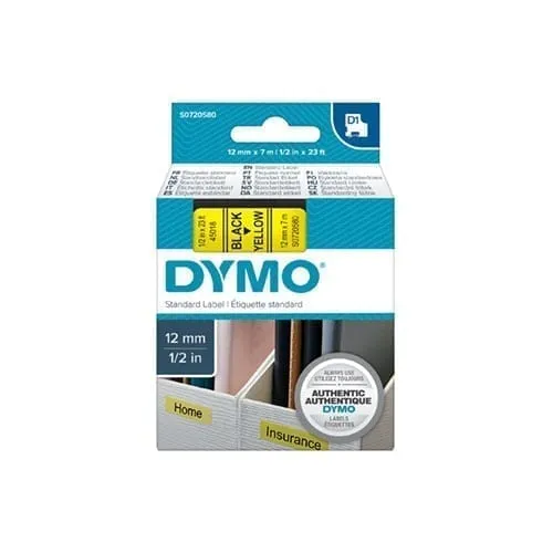 Dymo Blk on Yell 12mmx7m Tape - for use in Dymo Printer Dymo Blk on Yell 12mmx7m Tape - for use in Dymo Printer